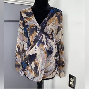 Arden B Y2K abstract print sheer blouse size small long sleeve twist top